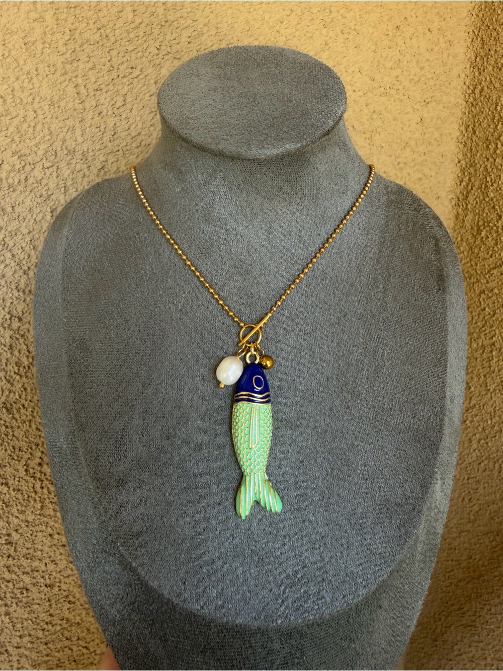Fish Pendant Necklace with Pearl Charm - Picture 2 of 3